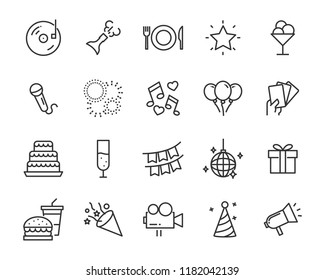 set of celebration line icon, such as happy, fun, celebrate, christmas