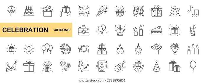 Set of celebration line icons, vector illustration