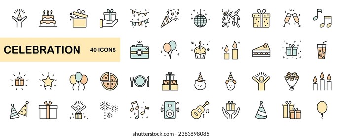 Set of celebration line icons, vector illustration
