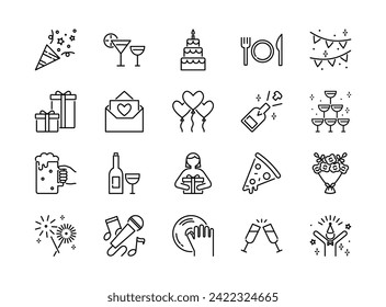 Conjunto de iconos de línea de celebración, ilustración vectorial