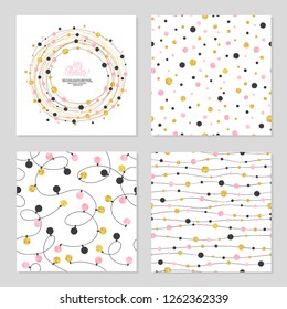 Set of celebration patterns with dots. Vector backgrounds. Christmas lights.