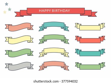 Set of celebration retro ribbons and labels. Vector illustration. birthday card.