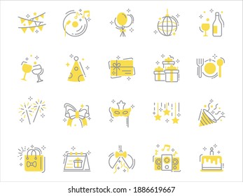 set of celebration thin line icons, birthday, party, new year