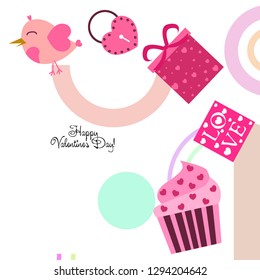 A set of celebratory elements for St. Valentine's Day. flat vector illustration isolated on white background