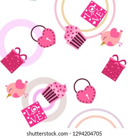 A set of celebratory elements for St. Valentine's Day. flat vector illustration isolated on white background