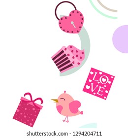 A set of celebratory elements for St. Valentine's Day. flat vector illustration isolated on white background