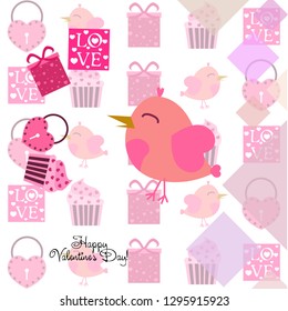A set of celebratory elements for St. Valentine's Day. flat vector illustration isolated on white background