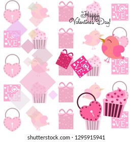 A set of celebratory elements for St. Valentine's Day. flat vector illustration isolated on white background