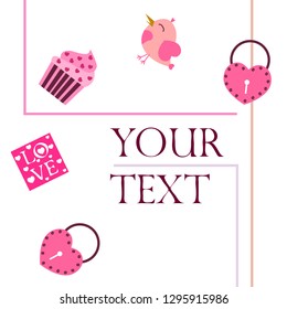 A set of celebratory elements for St. Valentine's Day. flat vector illustration isolated on white background
