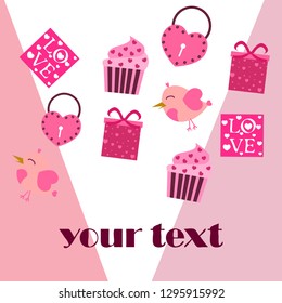 A set of celebratory elements for St. Valentine's Day. flat vector illustration isolated on white background