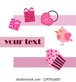 A set of celebratory elements for St. Valentine's Day. flat vector illustration isolated on white background