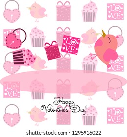 A set of celebratory elements for St. Valentine's Day. flat vector illustration isolated on white background