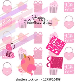 A set of celebratory elements for St. Valentine's Day. flat vector illustration isolated on white background