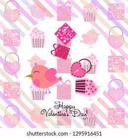 A set of celebratory elements for St. Valentine's Day. flat vector illustration isolated on white background