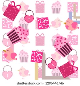 A set of celebratory elements for St. Valentine's Day. flat vector illustration isolated on white background