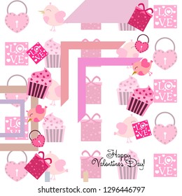 A set of celebratory elements for St. Valentine's Day. flat vector illustration isolated on white background