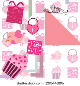 A set of celebratory elements for St. Valentine's Day. flat vector illustration isolated on white background