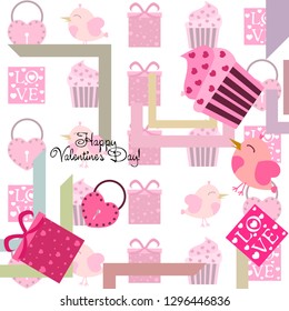 A set of celebratory elements for St. Valentine's Day. flat vector illustration isolated on white background