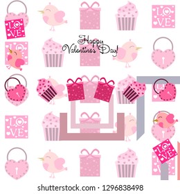 A set of celebratory elements for St. Valentine's Day. flat vector illustration isolated on white background