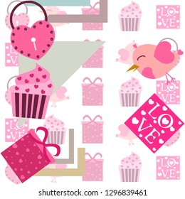 A set of celebratory elements for St. Valentine's Day. flat vector illustration isolated on white background