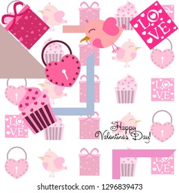 A set of celebratory elements for St. Valentine's Day. flat vector illustration isolated on white background