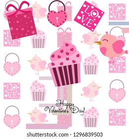 A set of celebratory elements for St. Valentine's Day. flat vector illustration isolated on white background