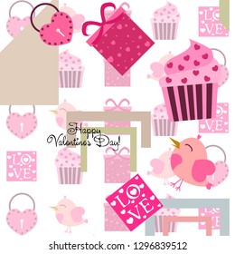 A set of celebratory elements for St. Valentine's Day. flat vector illustration isolated on white background