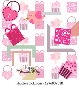A set of celebratory elements for St. Valentine's Day. flat vector illustration isolated on white background