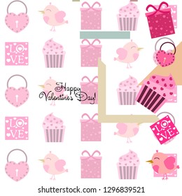 A set of celebratory elements for St. Valentine's Day. flat vector illustration isolated on white background
