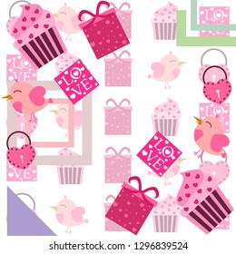 A set of celebratory elements for St. Valentine's Day. flat vector illustration isolated on white background