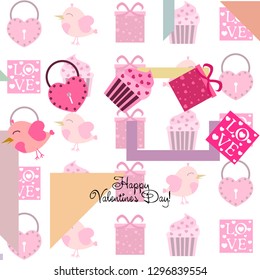 A set of celebratory elements for St. Valentine's Day. flat vector illustration isolated on white background