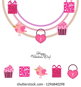 A set of celebratory elements for St. Valentine's Day. flat vector illustration isolated on white background