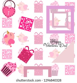A set of celebratory elements for St. Valentine's Day. flat vector illustration isolated on white background