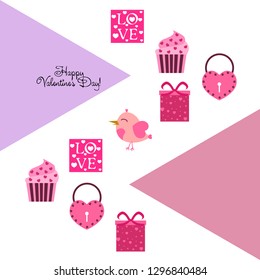A set of celebratory elements for St. Valentine's Day. flat vector illustration isolated on white background