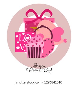 A set of celebratory elements for St. Valentine's Day. flat vector illustration isolated on white background