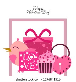 A set of celebratory elements for St. Valentine's Day. flat vector illustration isolated on white background