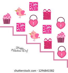 A set of celebratory elements for St. Valentine's Day. flat vector illustration isolated on white background