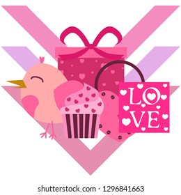A set of celebratory elements for St. Valentine's Day. flat vector illustration isolated on white background