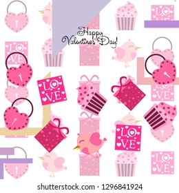 A set of celebratory elements for St. Valentine's Day. flat vector illustration isolated on white background