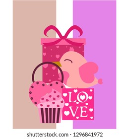 A set of celebratory elements for St. Valentine's Day. flat vector illustration isolated on white background