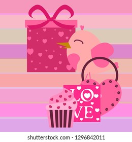 A set of celebratory elements for St. Valentine's Day. flat vector illustration isolated on white background