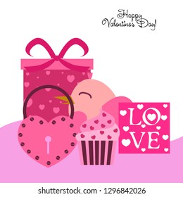 A set of celebratory elements for St. Valentine's Day. flat vector illustration isolated on white background