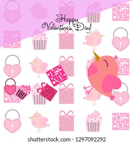 A set of celebratory elements for St. Valentine's Day. flat vector illustration isolated on white background