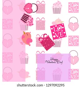 A set of celebratory elements for St. Valentine's Day. flat vector illustration isolated on white background