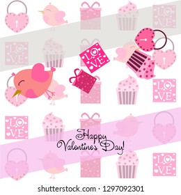 A set of celebratory elements for St. Valentine's Day. flat vector illustration isolated on white background