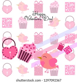 A set of celebratory elements for St. Valentine's Day. flat vector illustration isolated on white background