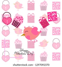 A set of celebratory elements for St. Valentine's Day. flat vector illustration isolated on white background