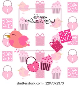 A set of celebratory elements for St. Valentine's Day. flat vector illustration isolated on white background
