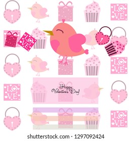 A set of celebratory elements for St. Valentine's Day. flat vector illustration isolated on white background
