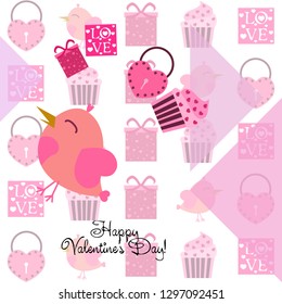 A set of celebratory elements for St. Valentine's Day. flat vector illustration isolated on white background